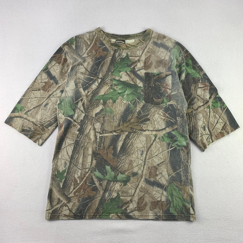 Vintage Spartan Outdoors T-Shirt Mens XL Realtree Hardwoods Camo Pocket Tee USA